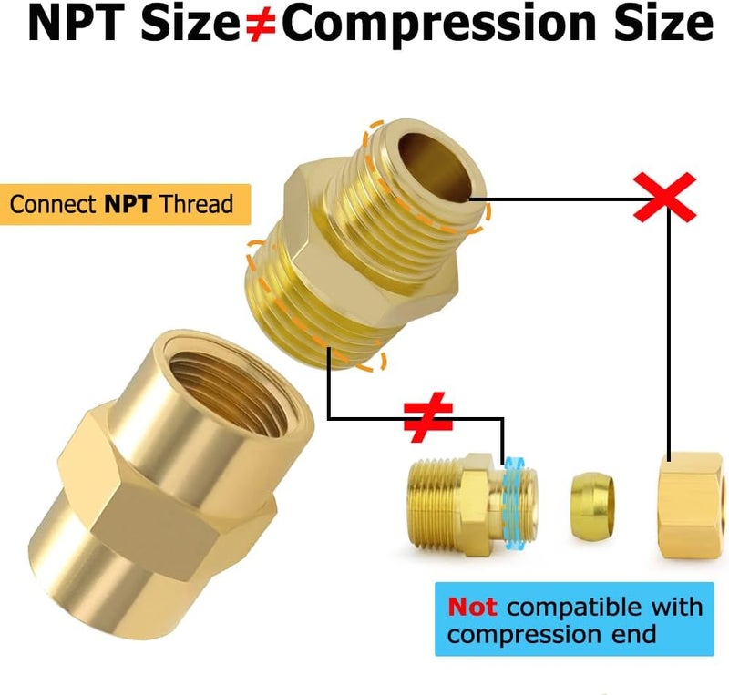 Hooshing 2PCS Brass Reducing Nipple 1/2" NPT to 3/8" NPT Male Thread Reducer Adapter Pipe Fitting - Image 3